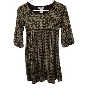 Disorderly Kids Babydoll Dress 10 Girls Brown Gold Geometric Pullover Tie Back